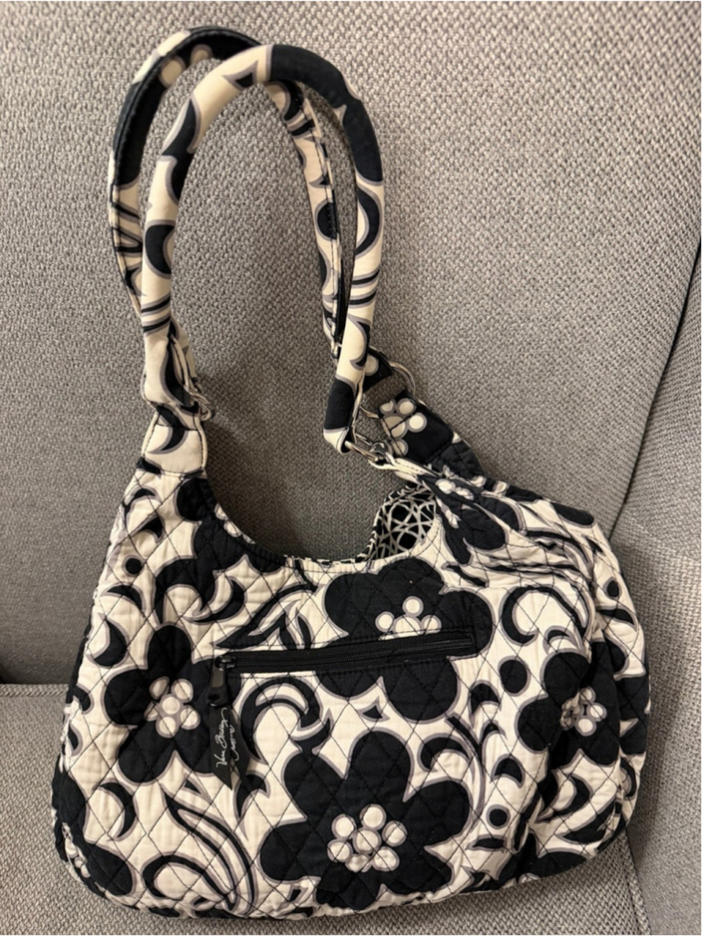 Vera Bradley shoulder bag in black-and-white "Night & Day" floral quilted patter